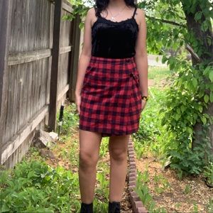 OUTFIT (both pieces included) black suede tank top plaid miniskirt | Med